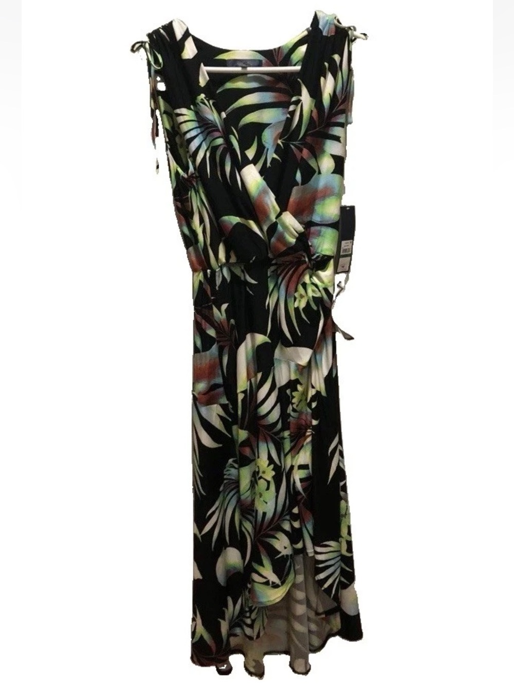 Rachel Roy Tropical High‑Low Sleeveless Dress – Size XL  Black Green Floral NWT